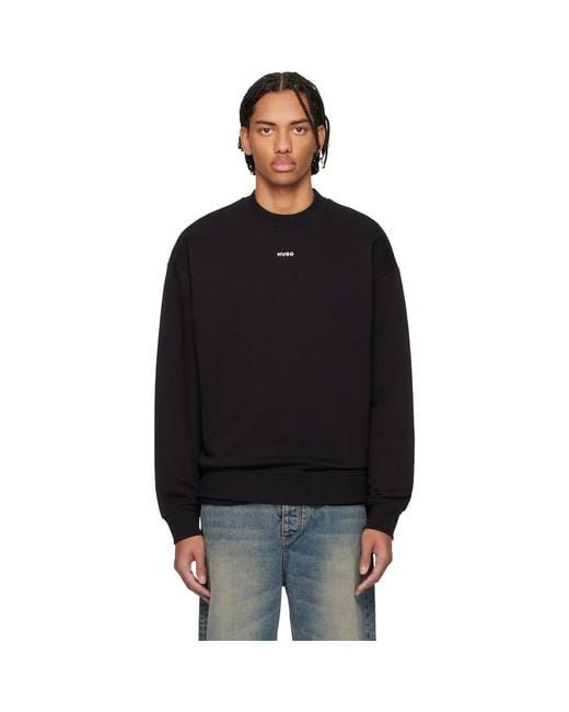 HUGO Black Logo Detail Relaxed-Fit Sweatshirt for men