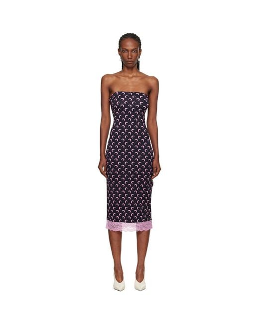MARINE SERRE Black Recycled Moon Jersey Bustier Midi Dress