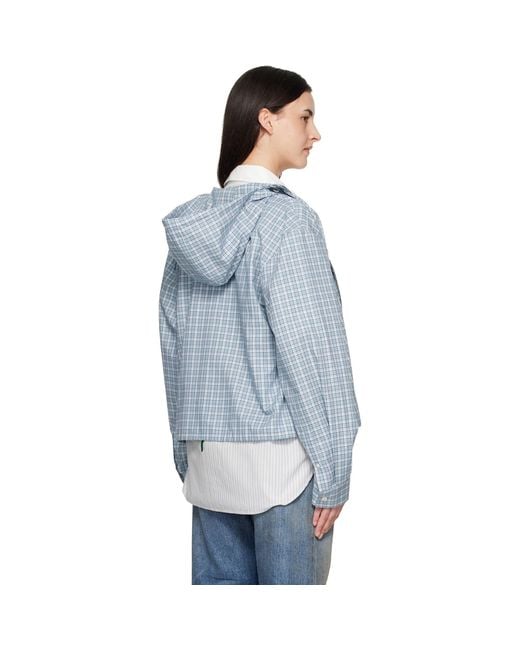 Acne Blue Hooded Check Jacket