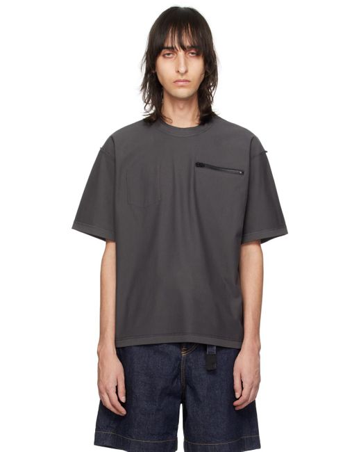 T-shirt gris à coutures visibles Sacai pour homme en coloris Black