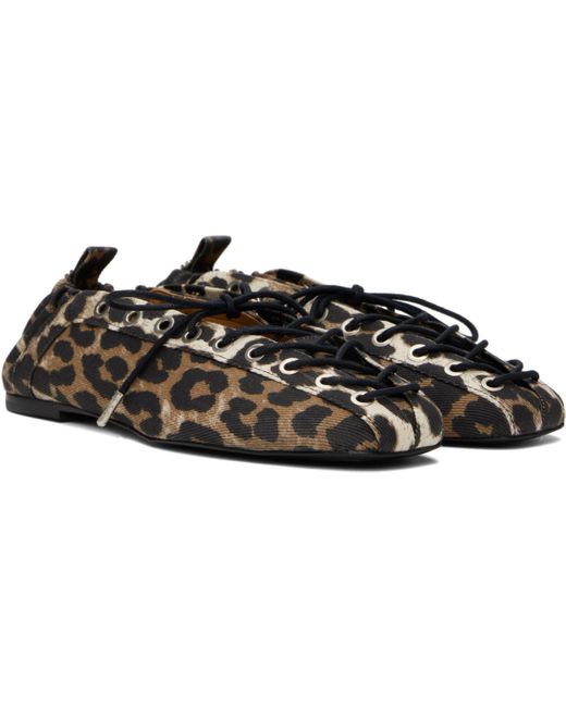 Ballerines Brunes En Denim À Motif Imprimé Et À Laçage Ganni en coloris Black