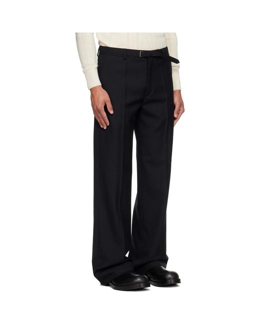 Dries Van Noten Black Belted Wool Trousers for men