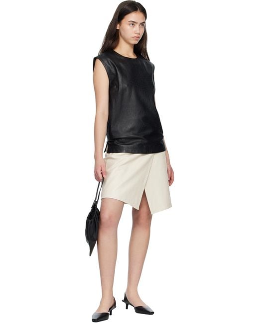 Loulou de Saison Natural Off- Gora Ostrich-Effect Wrap Leather Midi Skirt