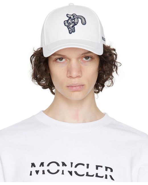 Moncler White Embroidered Cap for men