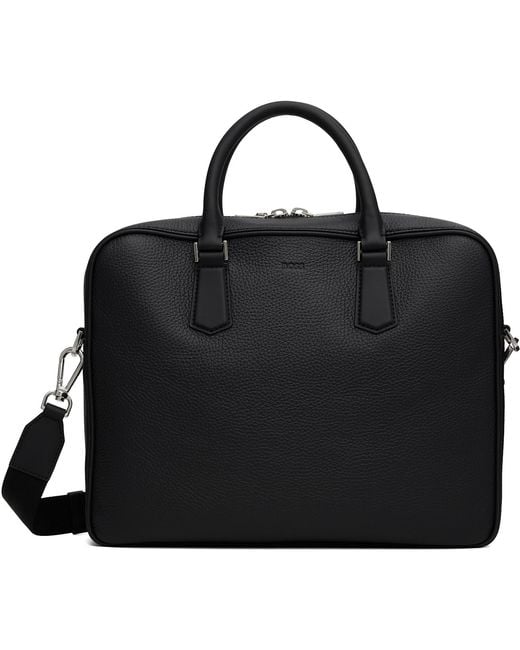 Boss Black Grained Leather Briefcase for men
