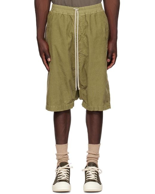 Rick Owens Green Khaki Pods Shorts for men