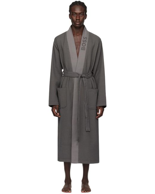 Boss Black Gray Jacquard Robe for men