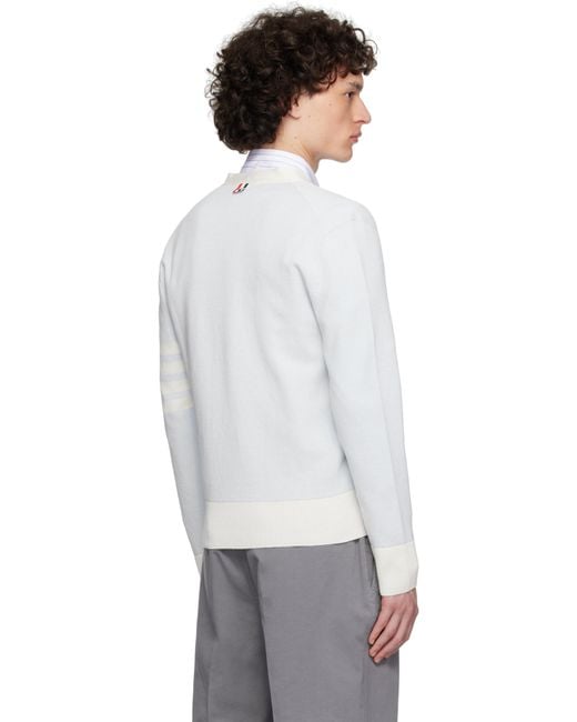 Thom Browne White Thom E Linen Cotton 4-bar Relaxed Fit Cardigan for men