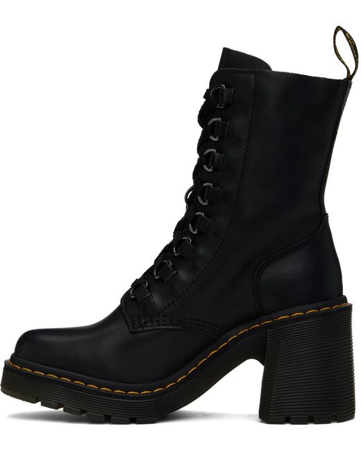 Dr. Martens Black Chesney Leather Flared Heel Boots