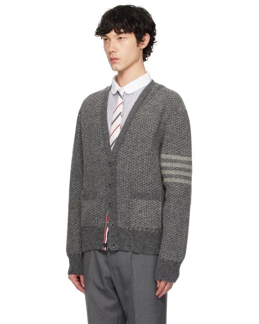 Thom Browne Black Donegal 4-Bar Relaxed V Neck Cardigan for men