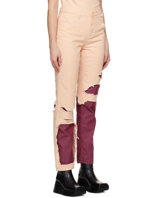 Raf Simons Red Pink & Burgundy Double Destroyed Jeans