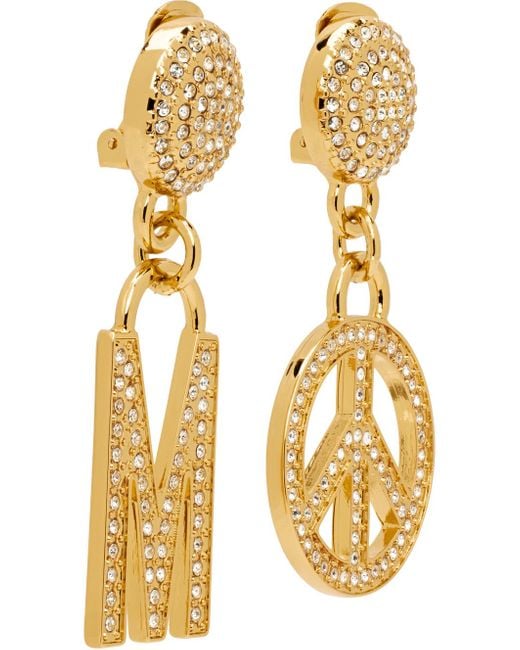 Moschino Metallic Gold Crystal Drop Earrings