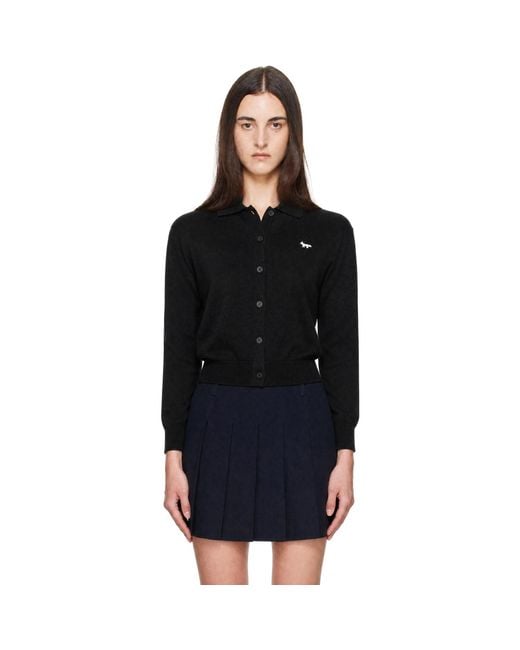 Maison Kitsuné Black Profile Fox Merino Relaxed Polo Cardigan
