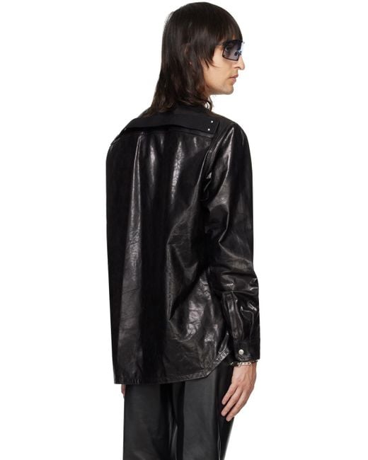 Rick Owens Black Press-stud Leather Shirt for men