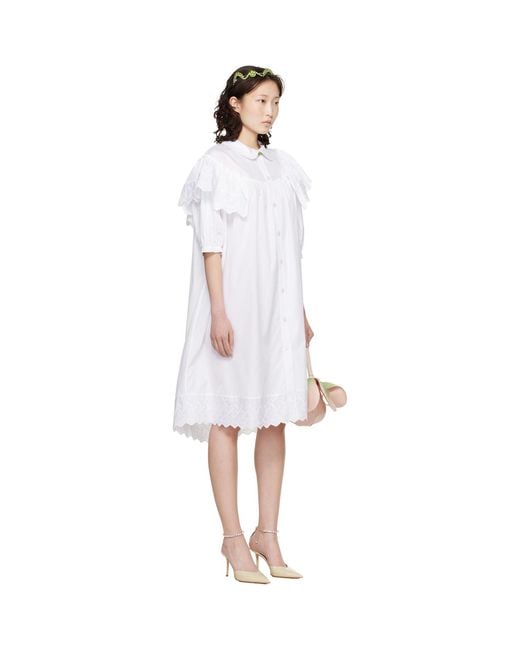 Simone Rocha Black Puff Sleeve Ruffle Frill Trim Shirt Midi Dress
