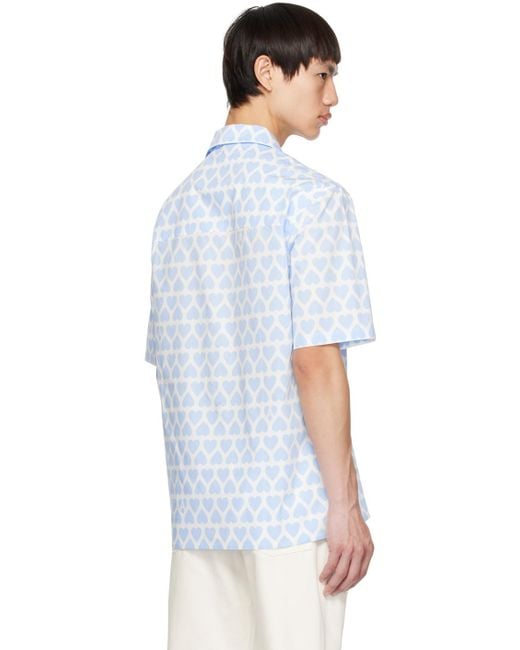 AMI Blue & White Camp Collar Shirt for men
