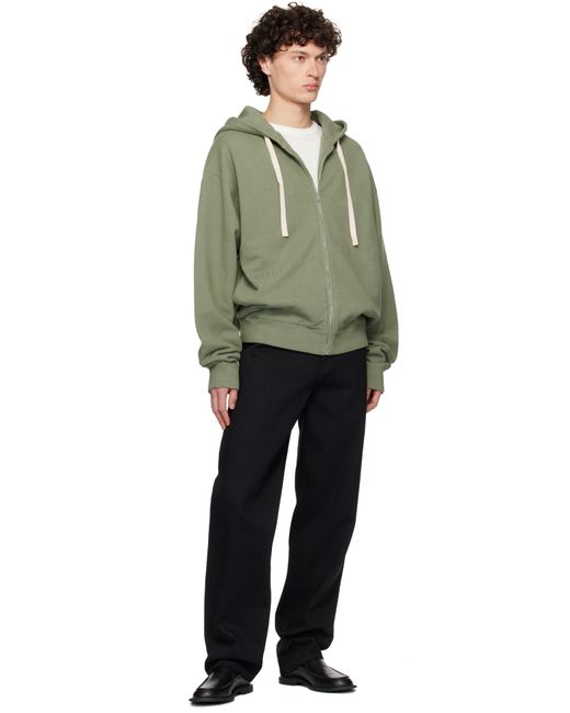 Jil Sander Green Zipped Embroidered Hoodie for men