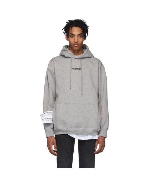 gym and workout clothes Hoodies Vetements Cotton Logo-print Oversized Hoodie in Grey Grey Mens Clothing Activewear for Men 