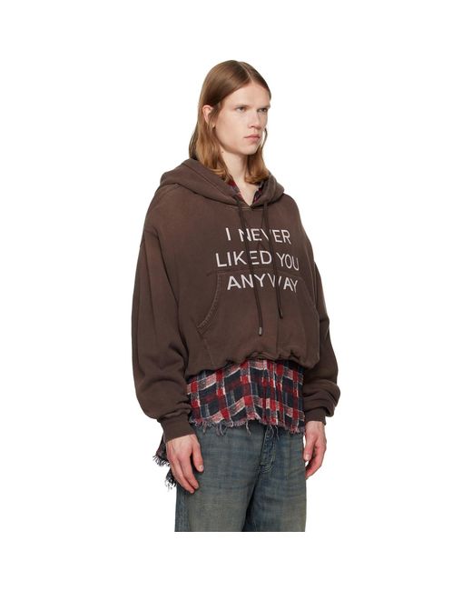 R13 Brown 'I Never Liked You' Balloon Popover Hoodie for men