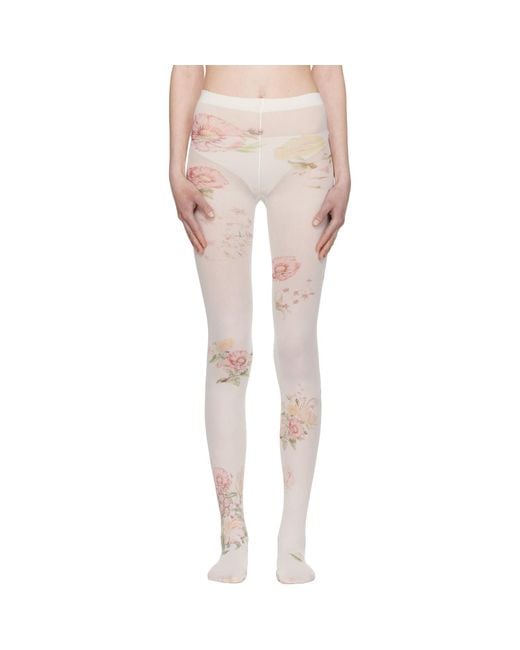 OPEN YY White Off- Floral Tights