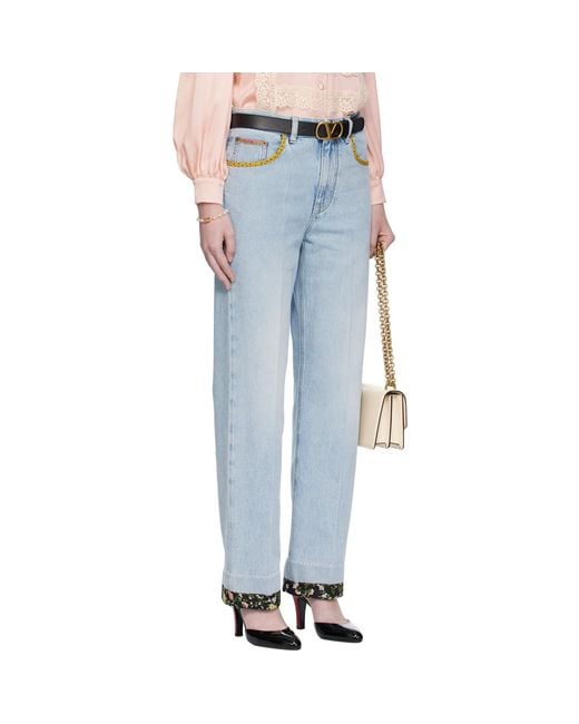 Valentino Blue Embroidered Denim Jeans