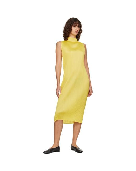 Pleats Please Issey Miyake Yellow Monthly Colors April Midi Dress