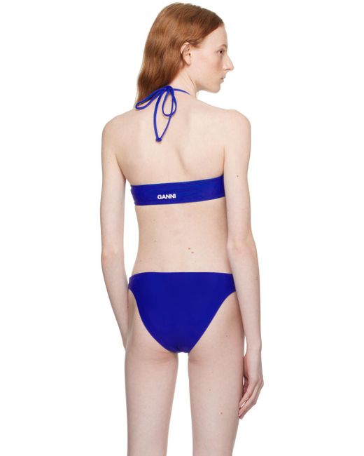 Ganni Purple Blue Ruched Bikini Top