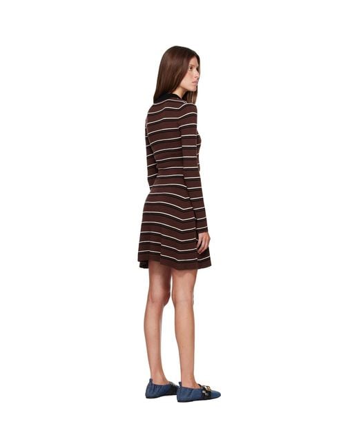 Ganni Red Burgundy Striped Merino Polo Minidress