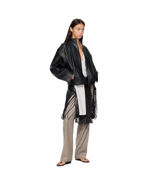 St. Agni Black Cocoon Zip Leather Jacket