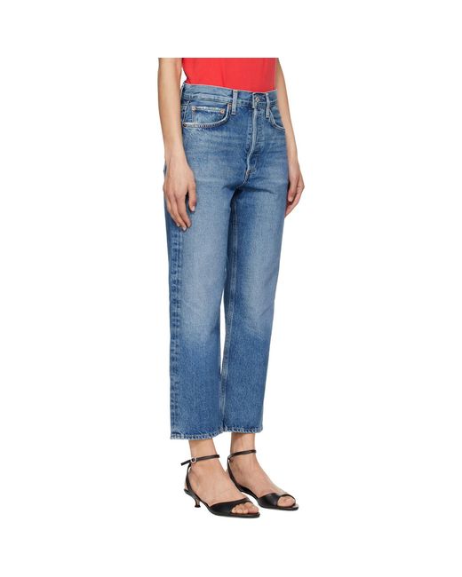 Agolde Blue 90's Crop Mid Rise Straight Jeans