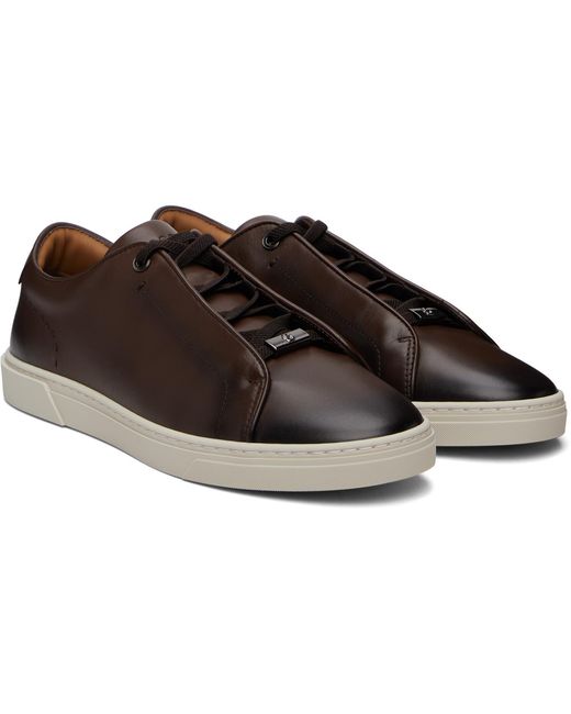 Boss Brown Gary Brushed Leather Sneakers for men