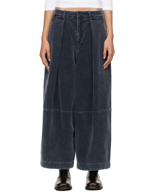 YMC Black Wide-Leg Corduroy Cropped Trousers