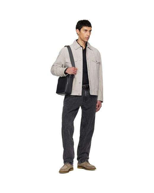 Boss Black Leather Logo-Emed Messenger Bag for men