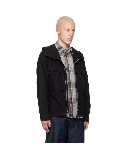 C P Company Black Micro-Reps Hooded Lens Overshirt for men