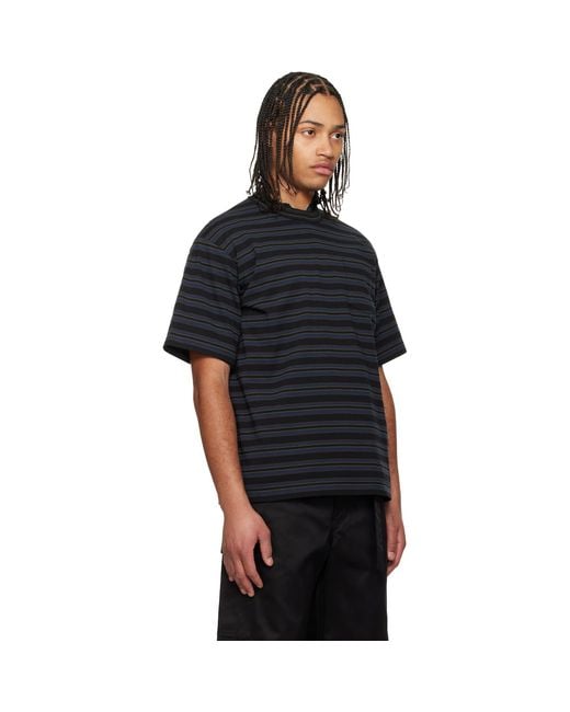 Sacai Black Horizontal Stripe T-Shirt for men