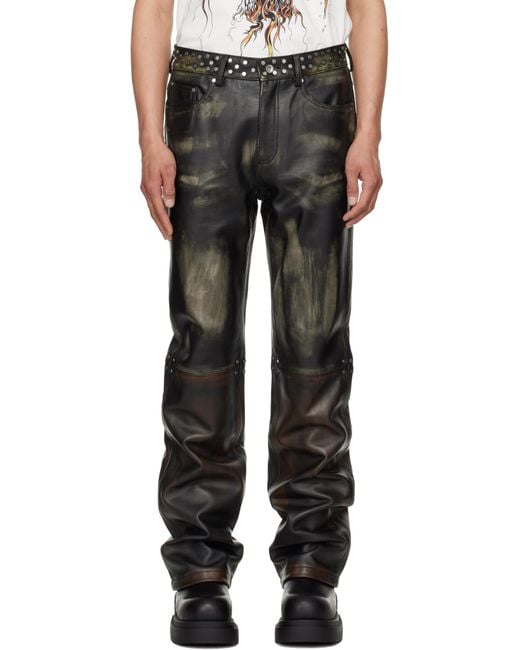 Who Decides War Black Ombre Studded Leather Pants for men