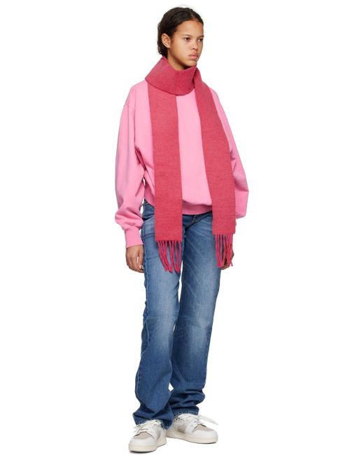 Acne Red Pink Fringed Scarf