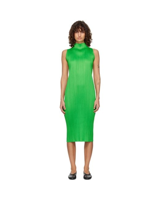Pleats Please Issey Miyake Green Monthly Colors April Midi Dress