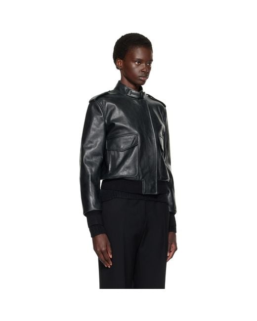 Tom Ford Black Natural Grain Leather Aviator Jacket