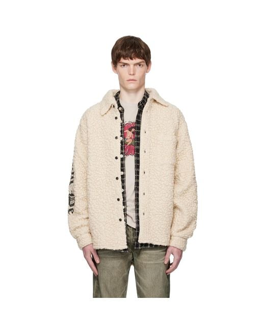 Cout de la Liberte Natural Off- Tommy Sherpa Embellished Wool Overshirt for men