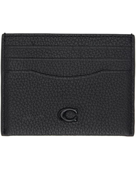 COACH Black Flat Card Case In Pebble Leather W/ Sculpted C Hardware Branding for men