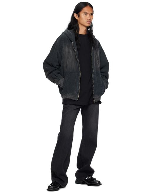 パーカー・フーディ We11done  BLACK VINTAGE WASH CORDUROY HOODIE ZIP-UP / BLK We11done FW25 BLACK VINTAGE WASH CORDUROY HOODIE ZIP-UP