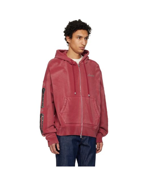 Amiri Red Bones Studded Oversized Zip Hoodie for men
