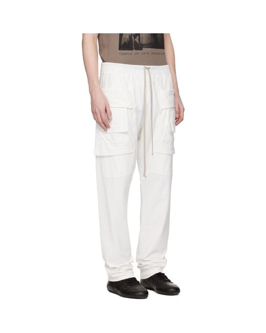 Rick Owens White Off- Temple Creatch Drawstring Cargo Pants for men