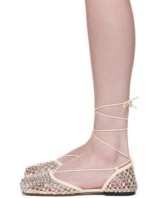 Bottega Veneta Pink Off-white Sparkle Stretch Lace-up Flat Sandals