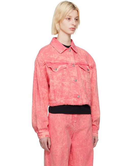 MSGM Red Pink Cropped Denim Jacket