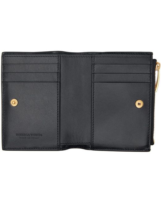 Bottega Veneta Black Navy Small Bi-fold Zip Wallet