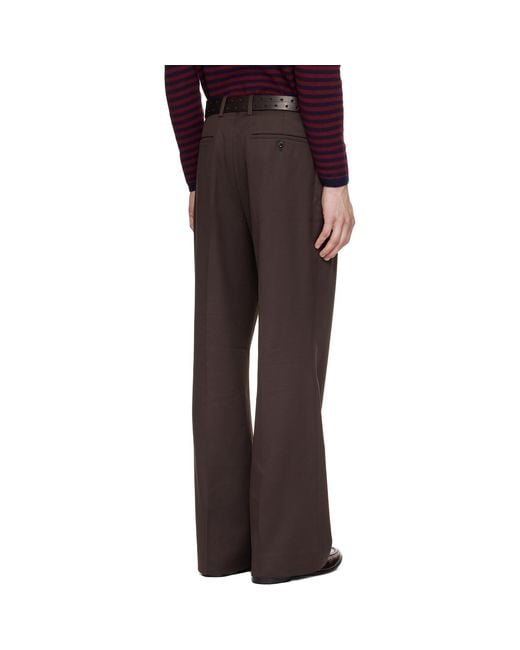 TONYWACK Brown Wool Blend Flared Trousers for men