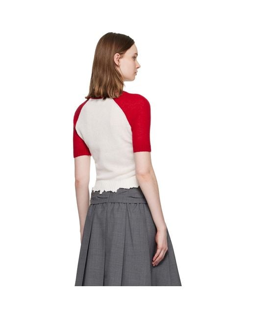 ShuShu/Tong Red Color-Block Raw-Edge Short-Sleeve Knit Top