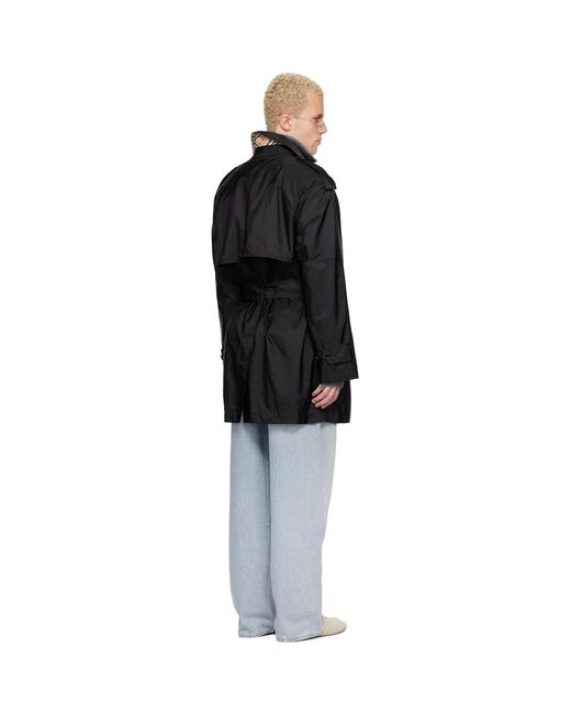 Burberry Black Mid-Length Nylon Leadenham Trench Coat for men